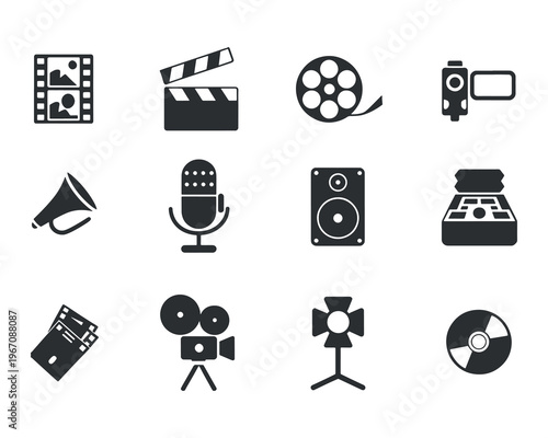 Cinema Video Production Icon Set for Movie Media Vlogging and Broadcasting