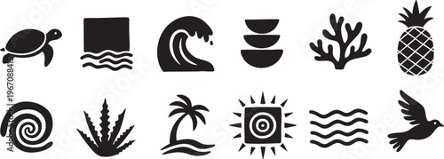 Minimalist Tropical Summer Vector Icon Set