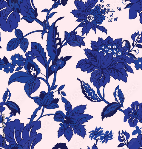 Big flowers pattern, upscale floral pattern. graphical textures floral, trendy colors pattern , flowers background with leaves. vector illustration.