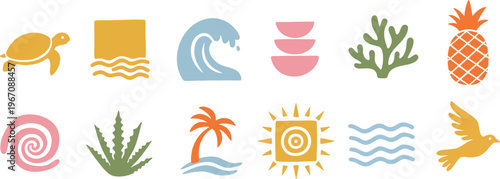 Tropical Nature and Beach Icon Set Collection