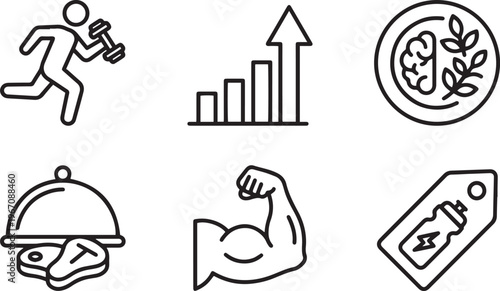 Business Growth Icons with Food and Fitness Concepts