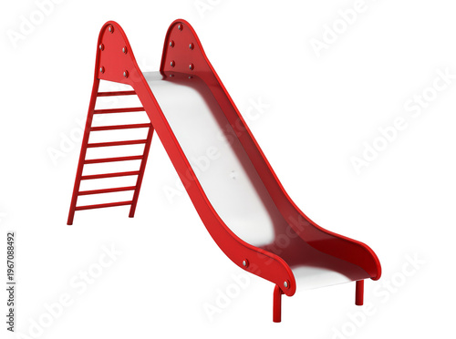 Photography Bright red and white children s playground slide, a fun outdoor activity equipme