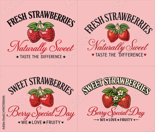 berry special day naturally sweet fresh strawberries harvest taste the difference premium labels design vector illustration artwork