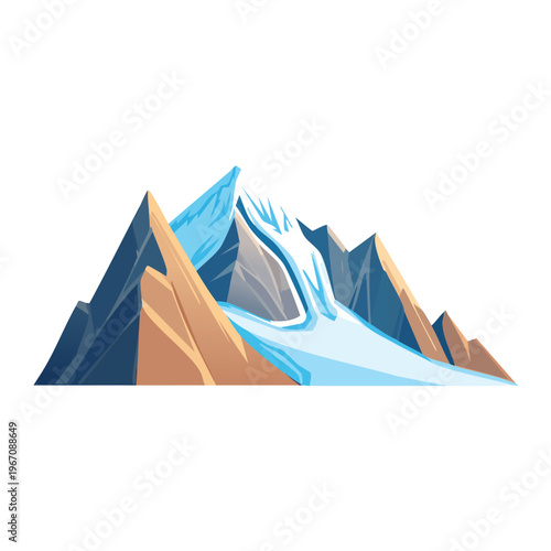 Cartoon mountain range illustration with snow and glaciers isolated on white