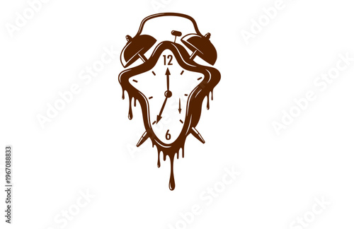 Surreal Star Bell Alarm Clock Silhouette Sticker, Playful Drip Time Logo Vector, Modern Absurdist Pop Culture Illustration