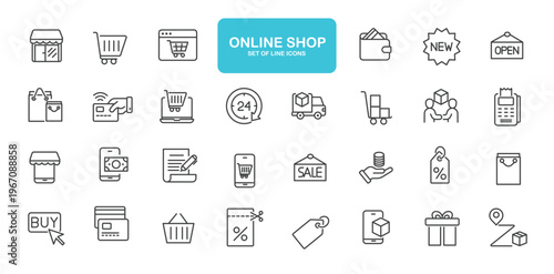 Online shop icons set. Web line icons collection related e-commerce, store, shopping. Editable stroke