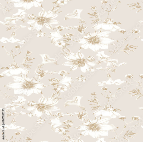 Big flowers pattern, upscale floral pattern. graphical textures floral, trendy colors pattern , flowers background with leaves. vector illustration.