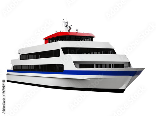 Fotografie Modern passenger ferry boat, a sleek 3D render isolated on transparent backgroun