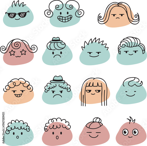 Minimalist Cartoon Character Faces and Emotional Blobs Set
