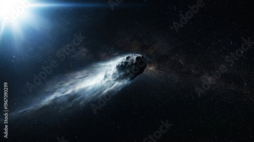 Celestial Body with Luminous Tail in Deep Space