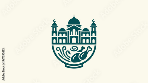 Elegant Logo Design of a Mosque and Chicken Bowl