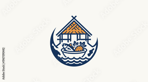Minimalist Seafood Restaurant Logo on Cream Background