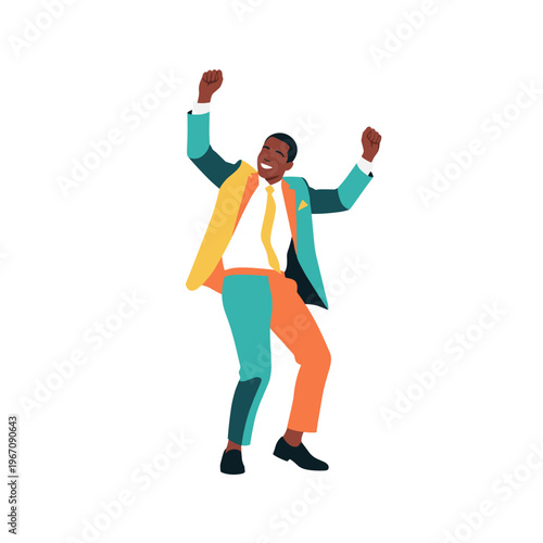 African man dancing at wedding celebration against white background