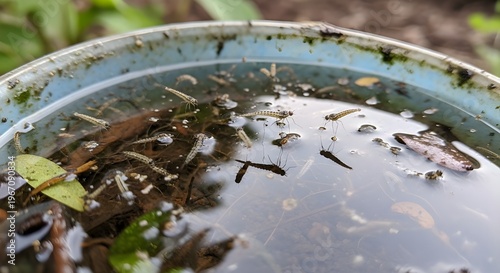 Mosquito Larvae in Stagnant Water Container Breeding Ground Macro Detail