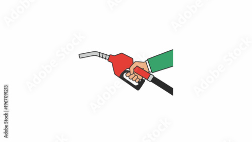 Fuel pump nozzle held by hand isolated on white background