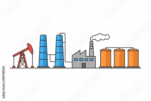 Industrial oil refinery plant vector illustration on white background