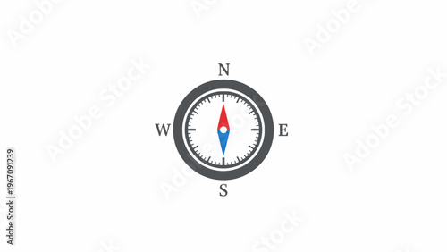 Compass icon with red and blue needle isolated on white background
