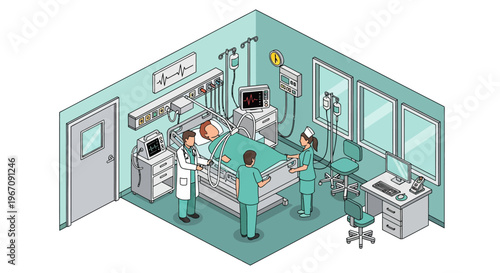 Medical Team Caring for Patient in Hospital Intensive Care Unit.