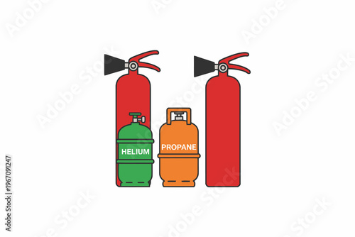 Fire extinguishers and industrial gas tanks vector illustration