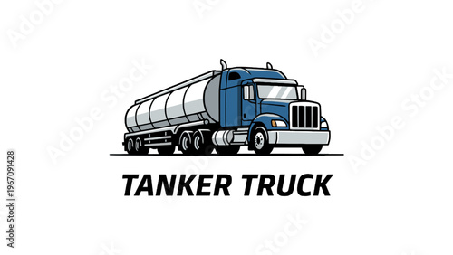 Blue Tanker Truck Vector Illustration on White Background