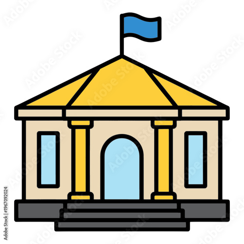 Government Building Vector Icon with Flag