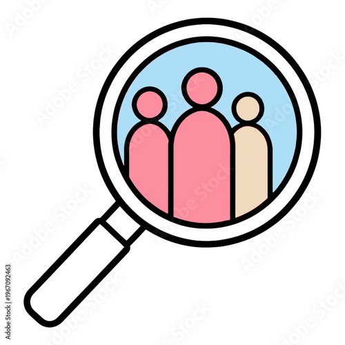 Magnifying Glass Focused on People Vector Icon