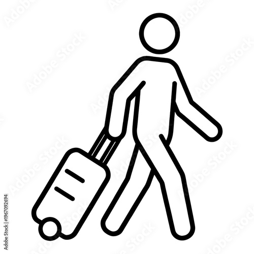 Person Walking with Rolling Suitcase Line Icon