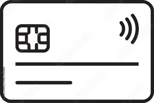 Plastic credit debit bank card with contactless wireless payment symbol linear icon outline stroke vector illustration