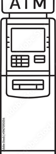 Modern standalone automated teller machine cash point terminal linear icon outline stroke vector graphic design element