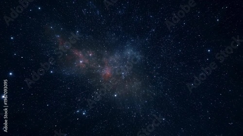 Expansive view of a starry night sky with swirling galaxies and cosmic dust. A mesmerizing journey through the universe, evoking wonder and exploration
