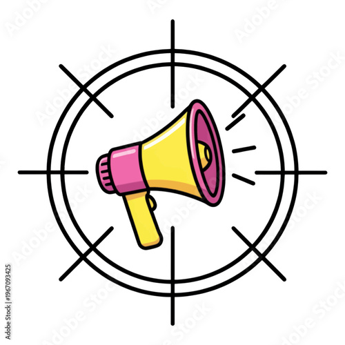 Pink and Yellow Megaphone Vector Icon in Target Crosshairs