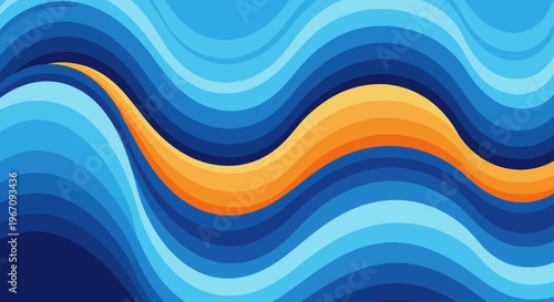 Vibrant wavy lines in shades of blue and orange.
