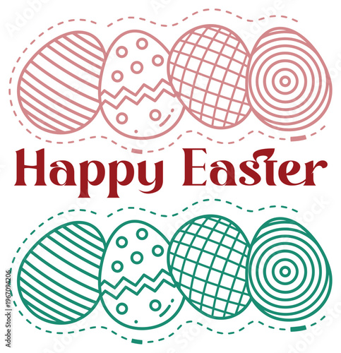 Festive easter illustration hand drawn eggs and vibrant 'happy easter' text greeting