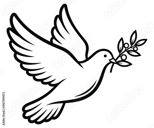 A white dove carrying an olive branch symbol of peace hope and tranquility in flight