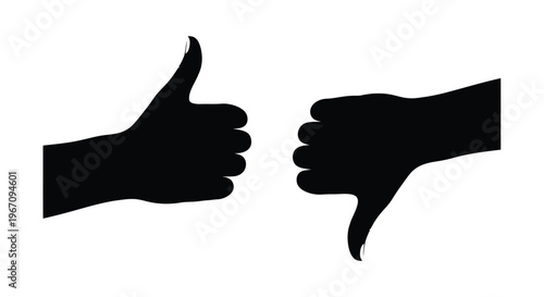 Black silhouettes of hands showing thumbs up and thumbs down gestures