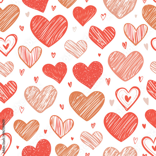 Hand drawn heart pattern on white background for romance or love themes