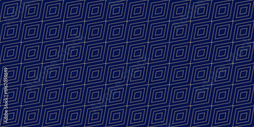 Stylish golden vector minimalist geometric texture. Simple seamless pattern with linear diamonds, rhombuses, thin lines, diagonal grid. Abstract minimal blue and gold luxury ornament. Geo background