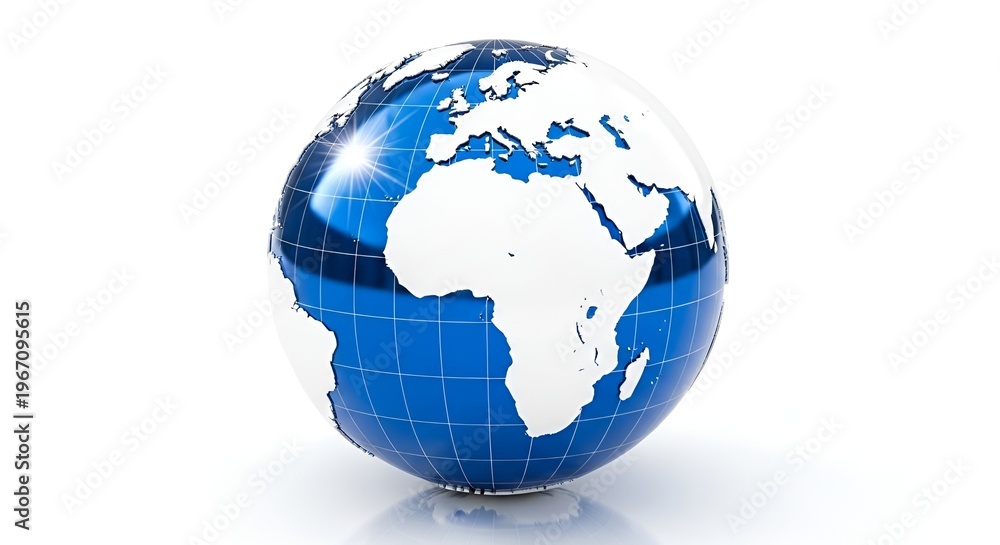 Obraz premium 3D render of a futuristic digital Earth globe with blue data network and global connectivity concept