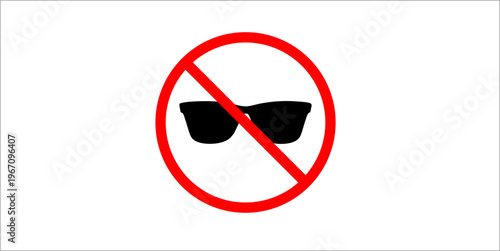 Simple prohibition icon with sunglasses crossed out, indicating restriction on wearing sunglasses.