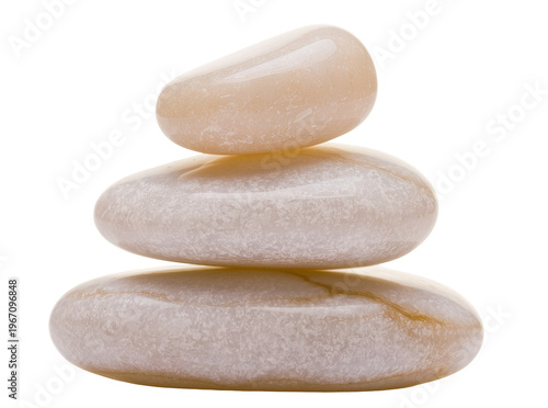 Sticker Three smooth light beige polished stones stacked in a balanced tower, creating a
