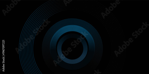 Abstract blue circle line stripes on dark blue background. Gradient halftone circle lines pattern. Dynamic geometric lines dimension. Modern graphic design element. Futuristic concept