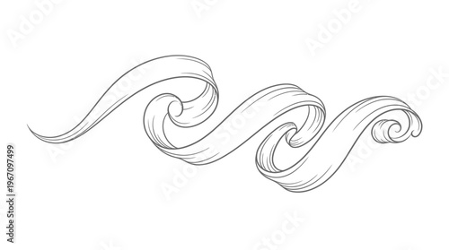 Elegant hand-drawn flowing ribbon scroll design in line art style, featuring graceful curves and decorative swirls.