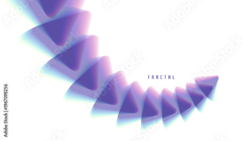 Fractal. Abstract spiral of pyramids on a white background. Translucent pattern of overlapping geometric shapes. Smooth gradient color transitions. 3D structure of connections. Illustration for design