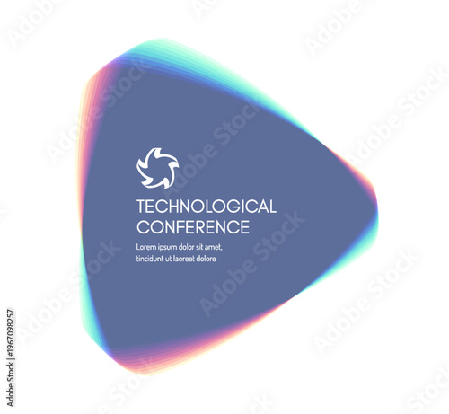 Technological conference. A geometric triangular figure. Offset and layering. A translucent element. 3D vector illustration for brochure, poster, cover, card, presentation, flyer or banner.