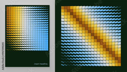 An image of multiple rectangular and square shapes with transition effects. Dynamic gradient background. Cover design template. Vector for brochure, poster, cover, card, presentation, flyer or banner.