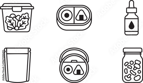 Vegan Food Icons with Leafy Greens, Nuts, and Oils