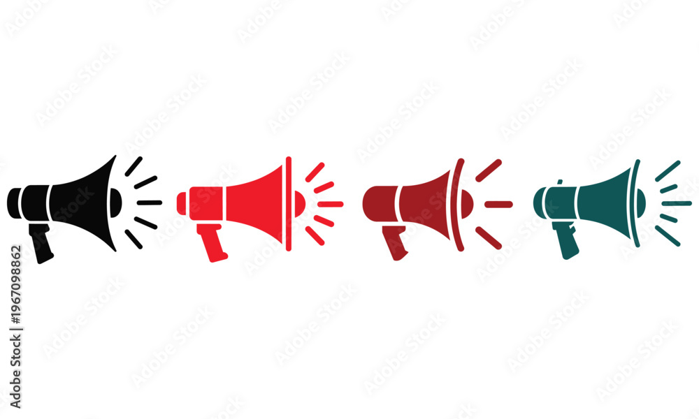 Obraz premium Megaphone icons set in different colors representing announcement marketing promotion and communication concept