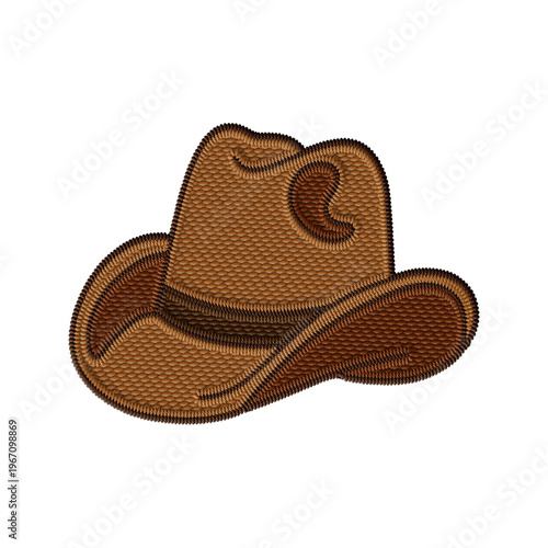 Brown embroidered cowboy hat clipart with realistic thread texture and detailed stitching. Perfect for Western, Americana, merch, branding, and design projects.
