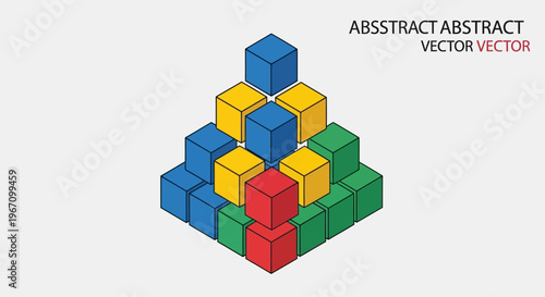 Colorful Isometric Blocks Stacked in Pyramid Shape.