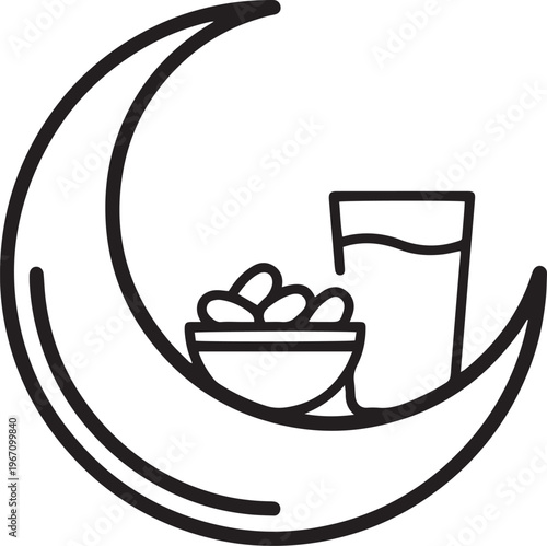 Crescent Moon with Bowl of Dates and Glass of Milk